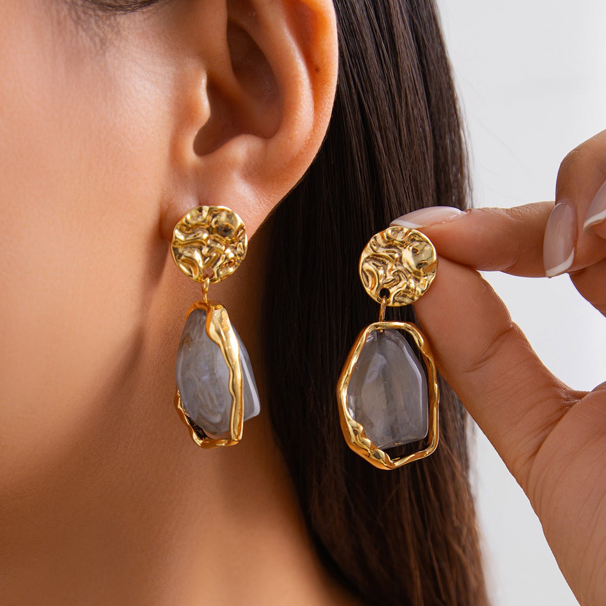 French fashion metallic earrings, light luxury pearl square pleated earrings by Pita for