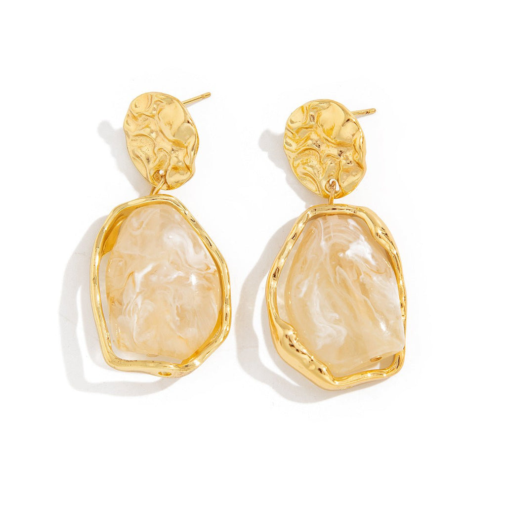 French fashion metallic earrings, light luxury pearl square pleated earrings by Pita for